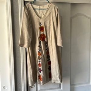 Roolee Cream Midi Dress with Multicolor Floral Embroidery